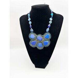 Nakamol Beaded Collar Bib Blue Statement Necklace Stone Glass Rhinestones NWT